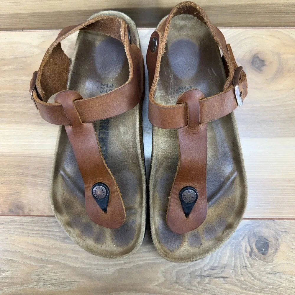 Birkenstock Kairo Sandals Cognac Tan Leather 4 W EU 35 Buckle Travel Vacation